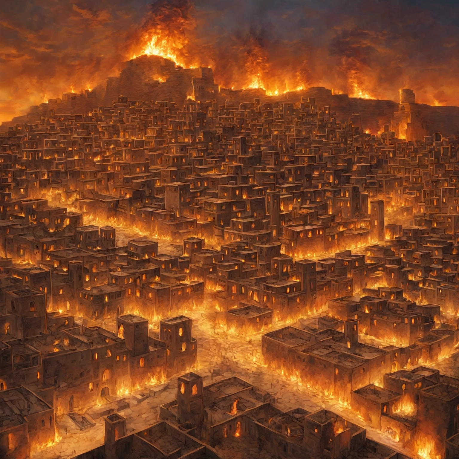 imaging shushtar city in khuzestan in iran in end day when burning in fire with all sinners
