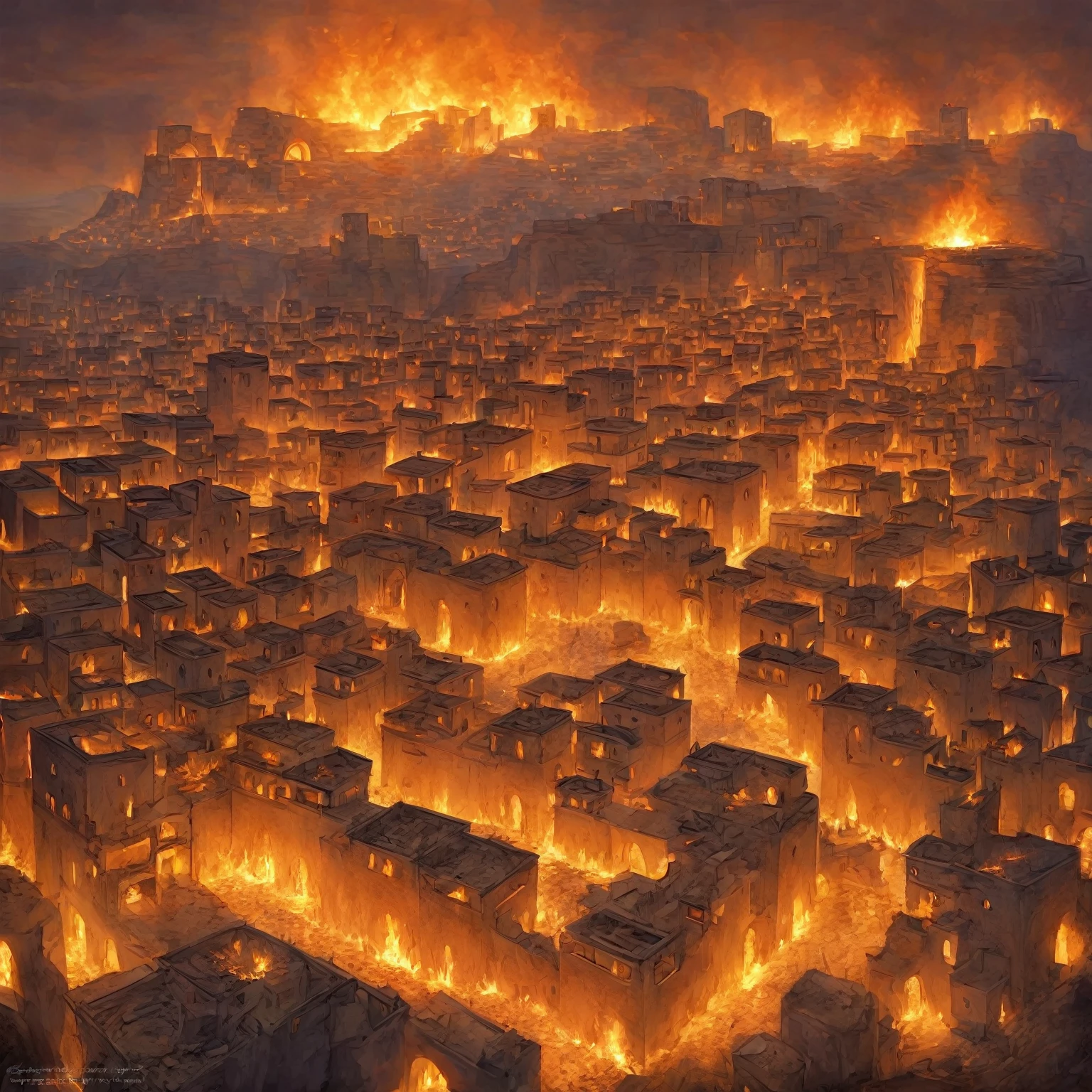 imaging shushtar city in khuzestan in iran in end day when burning in fire with all sinners