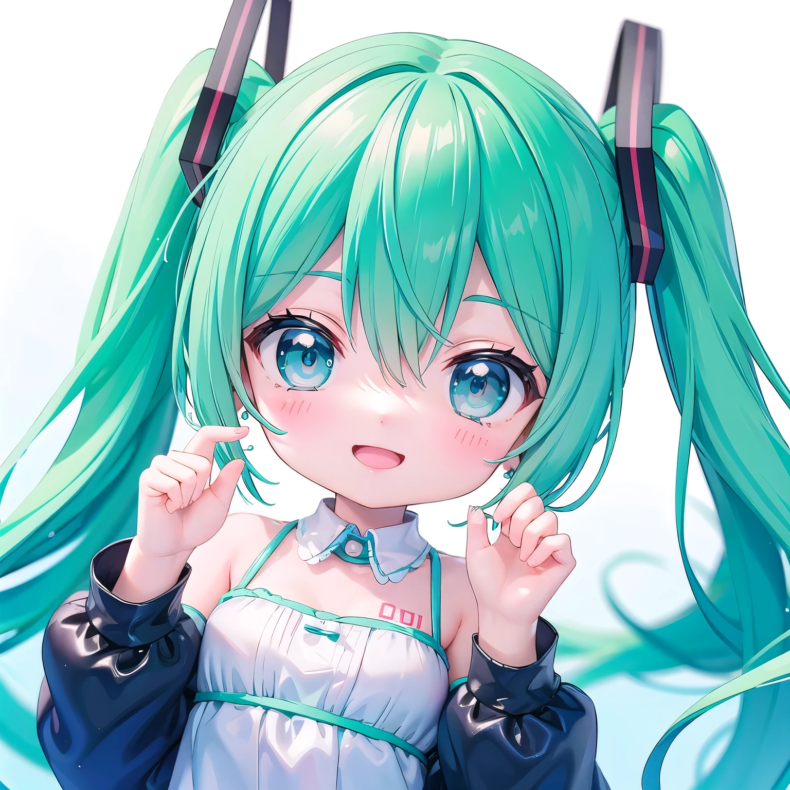 Hatsune  Miku、Cute Smile、Mouth open、Chibi Character、Highest quality