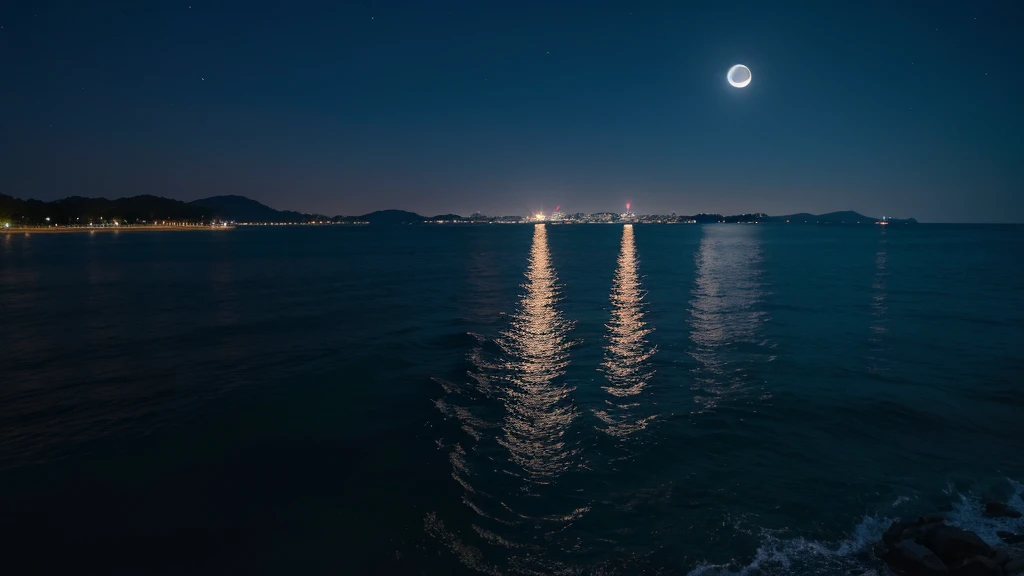 Jet Black、Late Night、full moon、Ocean、star、lake、masterpiece、Highest quality、Realistic、photograph、8K、