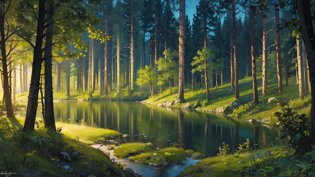 ((Highest quality)), ((masterpiece)), (detailed),calm forest night
