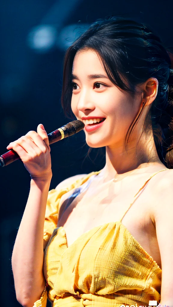 ((Half Japan and half Spanish, The most beautiful idol face in Japan,Perfect smile looking at the camera,25-years old,Perfect face,Playing the flute,Turn to this,View here,Stand on stage in the concert hall,Play gracefully,On the stage of the concert hall,Elegant and beautiful dresses,Perfect fingers,perfect arms,A big smile is staring at me.....,Biggest smile,Graceful and beautiful)),((Extravagant concert hall,Detailed backgrounds of the highest quality,The ultra -The high-definition,Perfect ???????,high-definition RAW color photography,professional photograpy, extremely delicate and beautiful, Extremely detailed,finely detail, Huge file size,Top image quality,8K,Photos taken with a single-lens reflex camera,Award-Winning Works,masutepiece))Woman in a yellow dress playing the flute, young girl playing flute, Yoshitomo Nara, musician, elegant japanese woman, stock photograph, A Japanese Lady, stock photograph, Japanese Models, istockphoto, in a japanese apartment, Stock Photo, ;Open mouth, marketing photo, istock，Super huge breasts，Cleavage