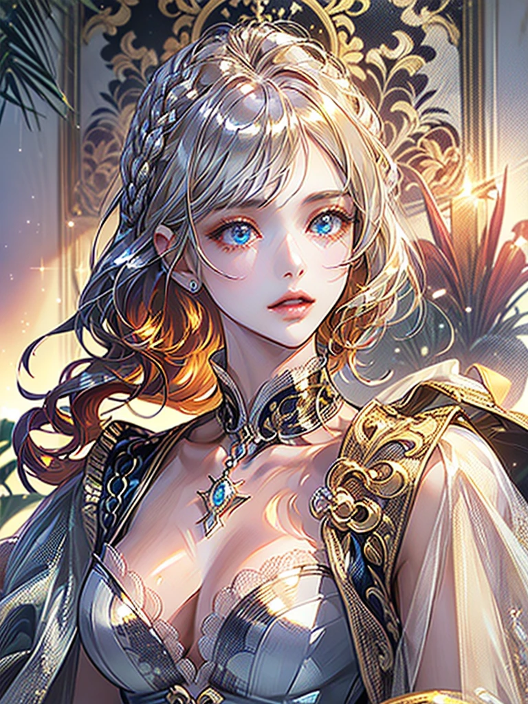 ((Highest quality)),(Ultra-high resolution),(Very detailed),(Detailed Description),((The best CG)),(A masterpiece),Ultra-detailed art,Amazing painting art,(Art with precise detail:1.5), (Shiny Hair:1.7),gem:1.3, sparkle:1.3, darkness:1.6, Light:1.7