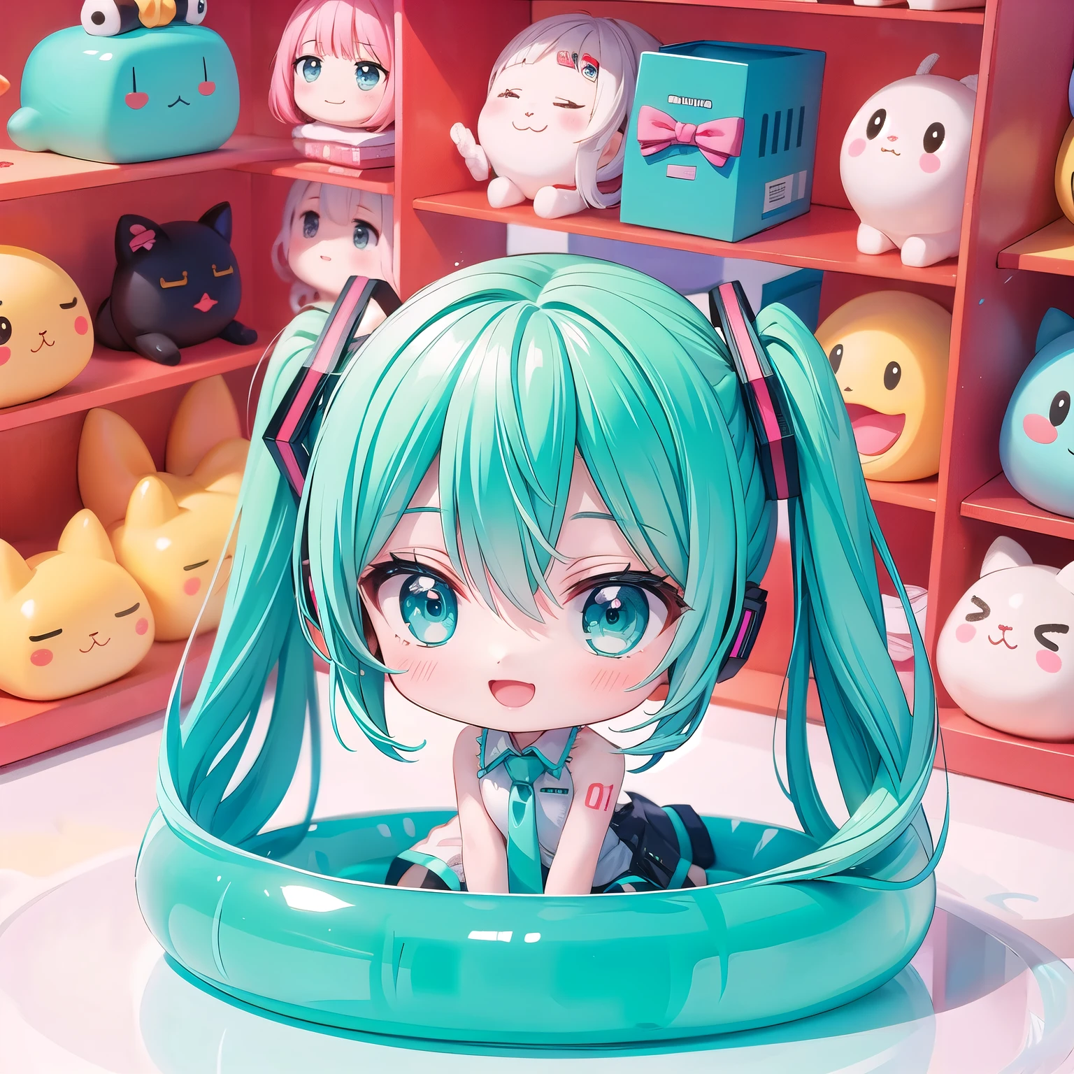 Hatsune Miku、Cute Smile、Mouth open、Chibi Character、Highest quality
