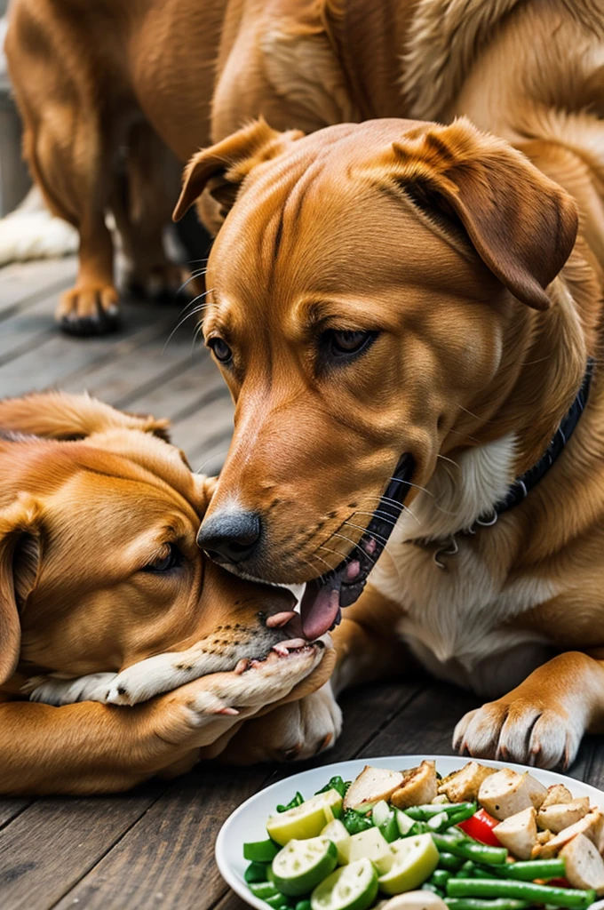 dog eating chicken