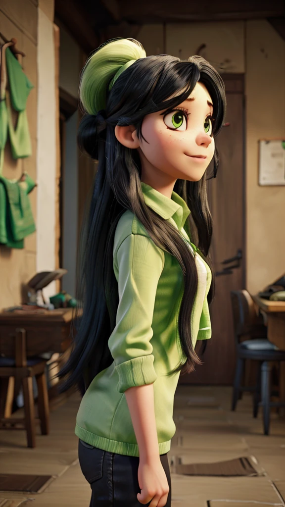 Funnily disgusting with black hair and some green highlights with long hair