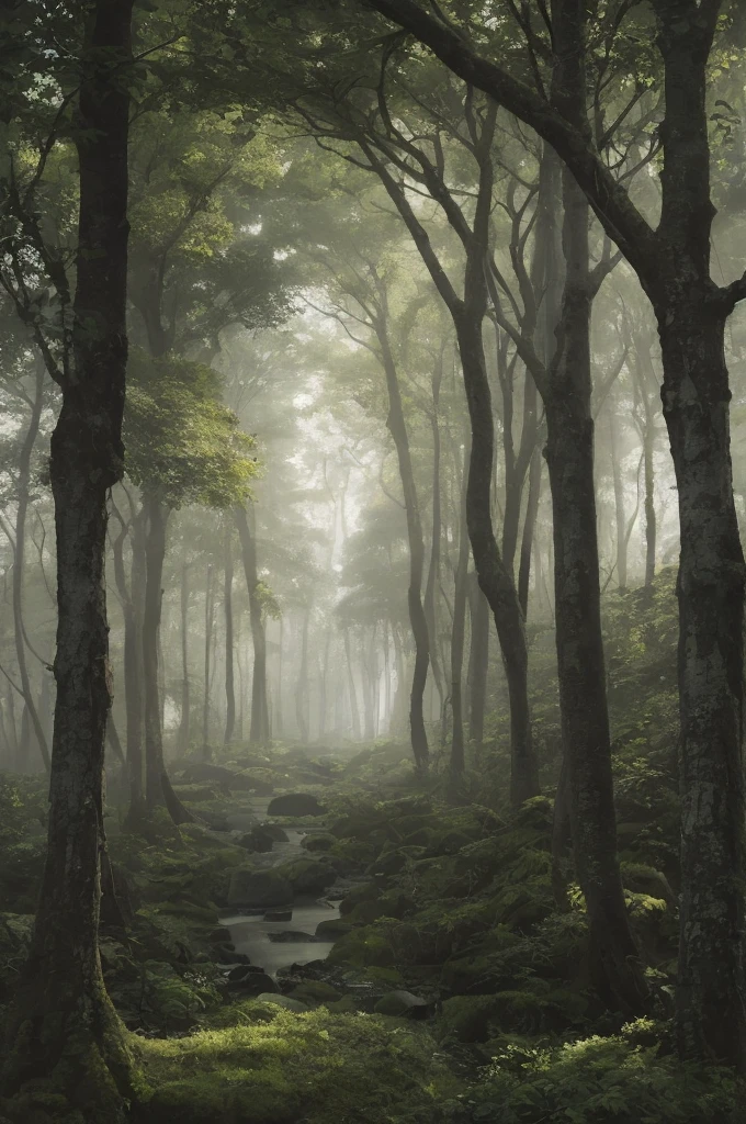 Create an awe-inspiring digital artwork that captures the serene beauty of an ancient forest at twilight. The scene should feature towering trees bathed in soft, golden light filtering through the foliage, casting gentle shadows on the lush undergrowth. The image should evoke a sense of tranquility and wonder, inviting viewers to immerse themselves in the enchanting realm of nature.