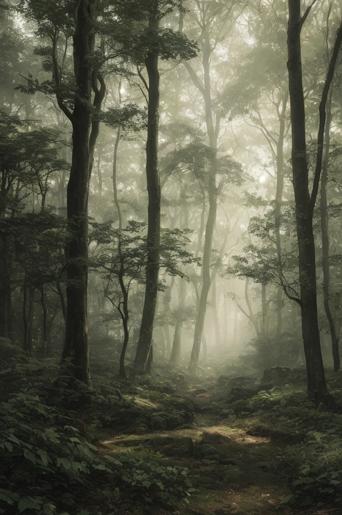 Create an awe-inspiring digital artwork that captures the serene beauty of an ancient forest at twilight. The scene should feature towering trees bathed in soft, golden light filtering through the foliage, casting gentle shadows on the lush undergrowth. The image should evoke a sense of tranquility and wonder, inviting viewers to immerse themselves in the enchanting realm of nature.