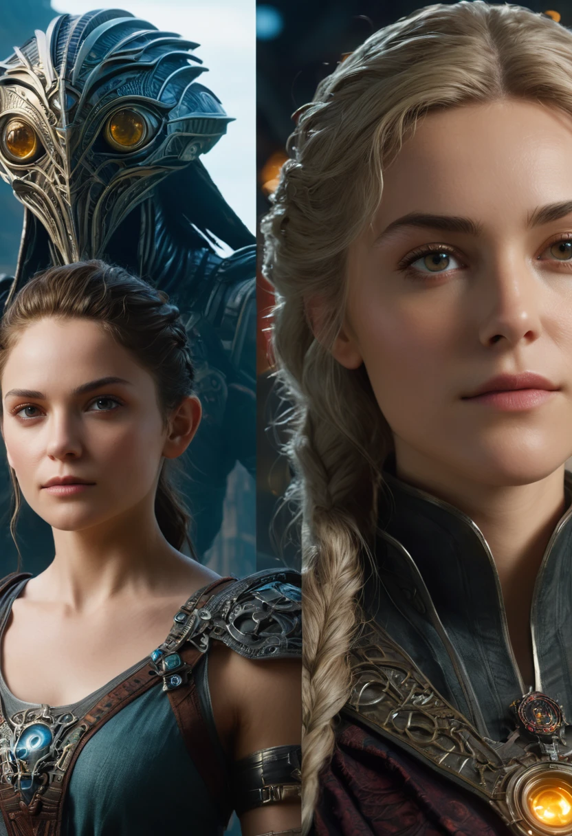 Female Arafet images in SF scenes, Android Jones and Chris Dyer, Portrait of A stunningly beautiful 16yo Shelley Garland, Square Enix Cinematic Art, Movie promotional images, shot on IMAX, Muspelheim, The protagonist in the foreground, paul atreides, IMAX render, Evil Witch, Elora, IMAX  