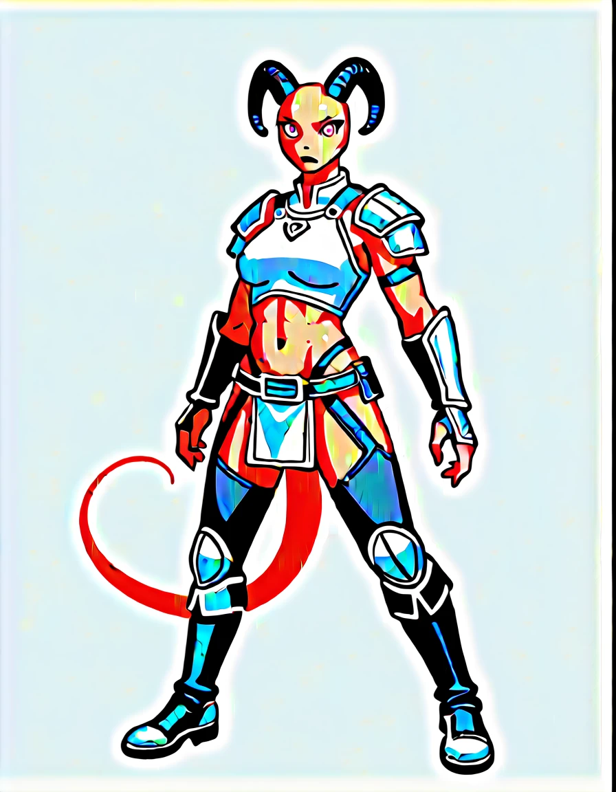 Solo, score_9,score_8_up,score_7_up, kemono style, Anthro Argonian female from skyrim, Anthro reptile girl, snout, red scaled skin, glowing red eyes, black lips, black horns, black ram horns, athletic body, and, wearing metal barbarians armor, barbarian boots, standing, grinning, simple white background