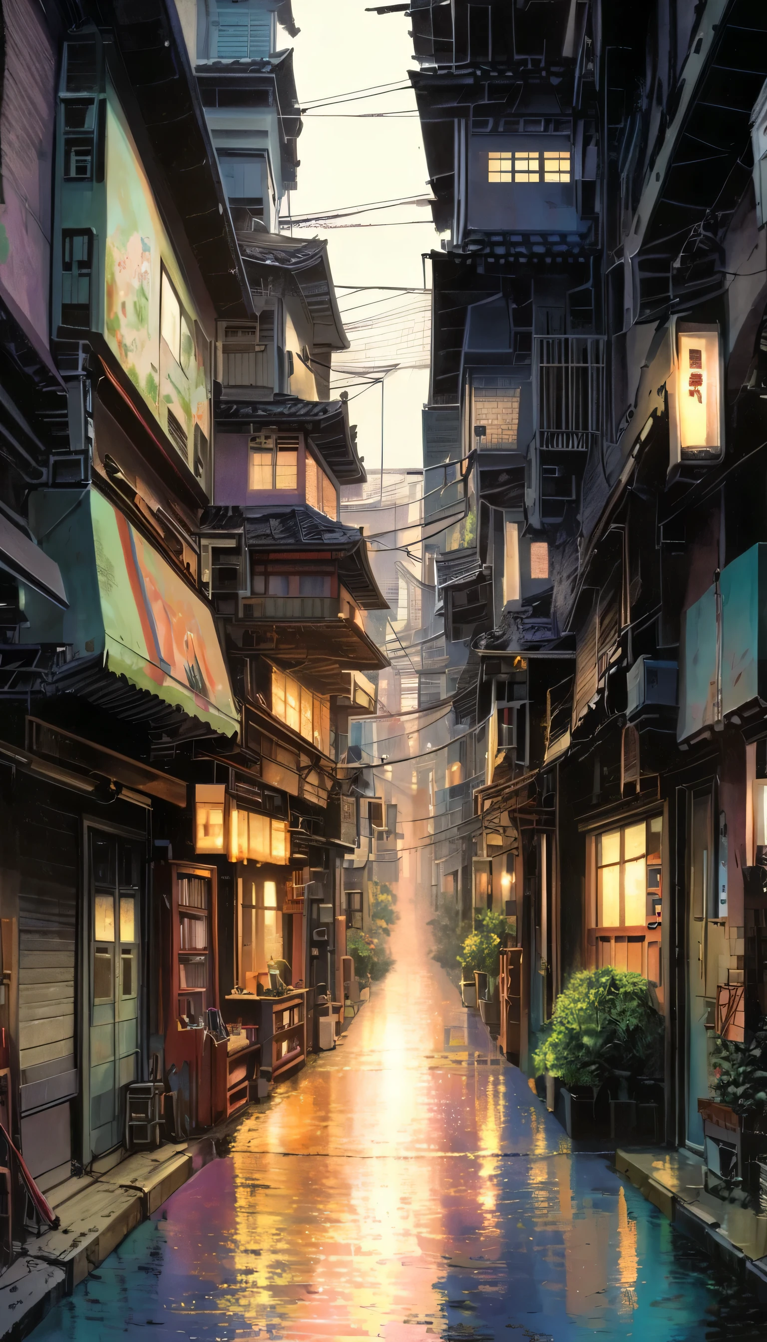 Super detailed:1.3, (absurdes, texture, masterpiece), pixiv Contest Winner, John Berkey, Dynamic cartoon style illustrations,Oversized T-shirt、stand lighting、Colored pencil style、Anime bedroom scene with two girls wearing headphones sitting on a bed and playing video games,Room with window、High precision、detailed、8hair,dark aesthetic,euphoric,Black shorts,Beautiful woman,Old alley background, Dozing off,Crayon colored zentangle,overview,Anime key visual,Japanese style,Kyoto background