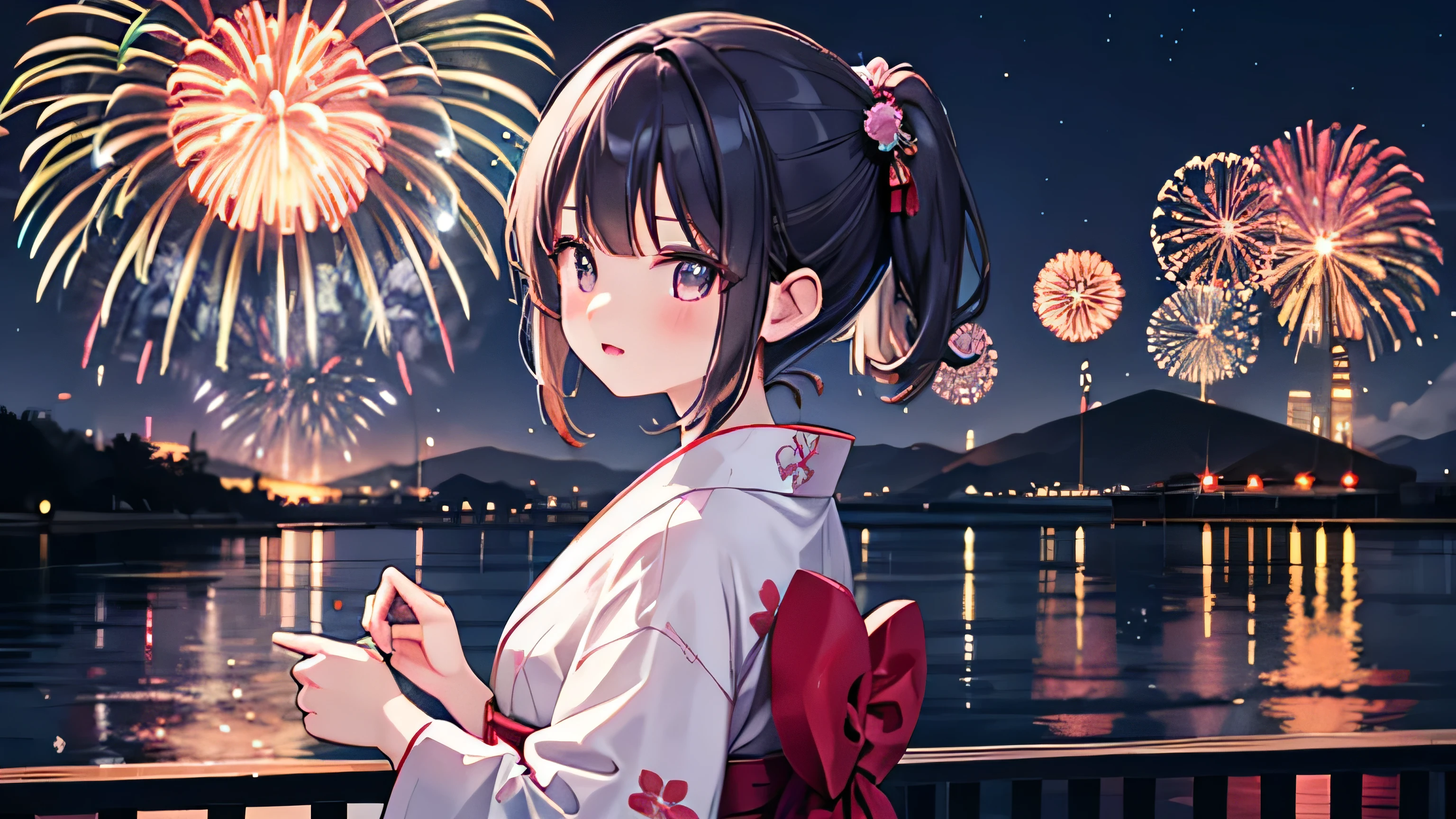 Fireworks, yukata, girl