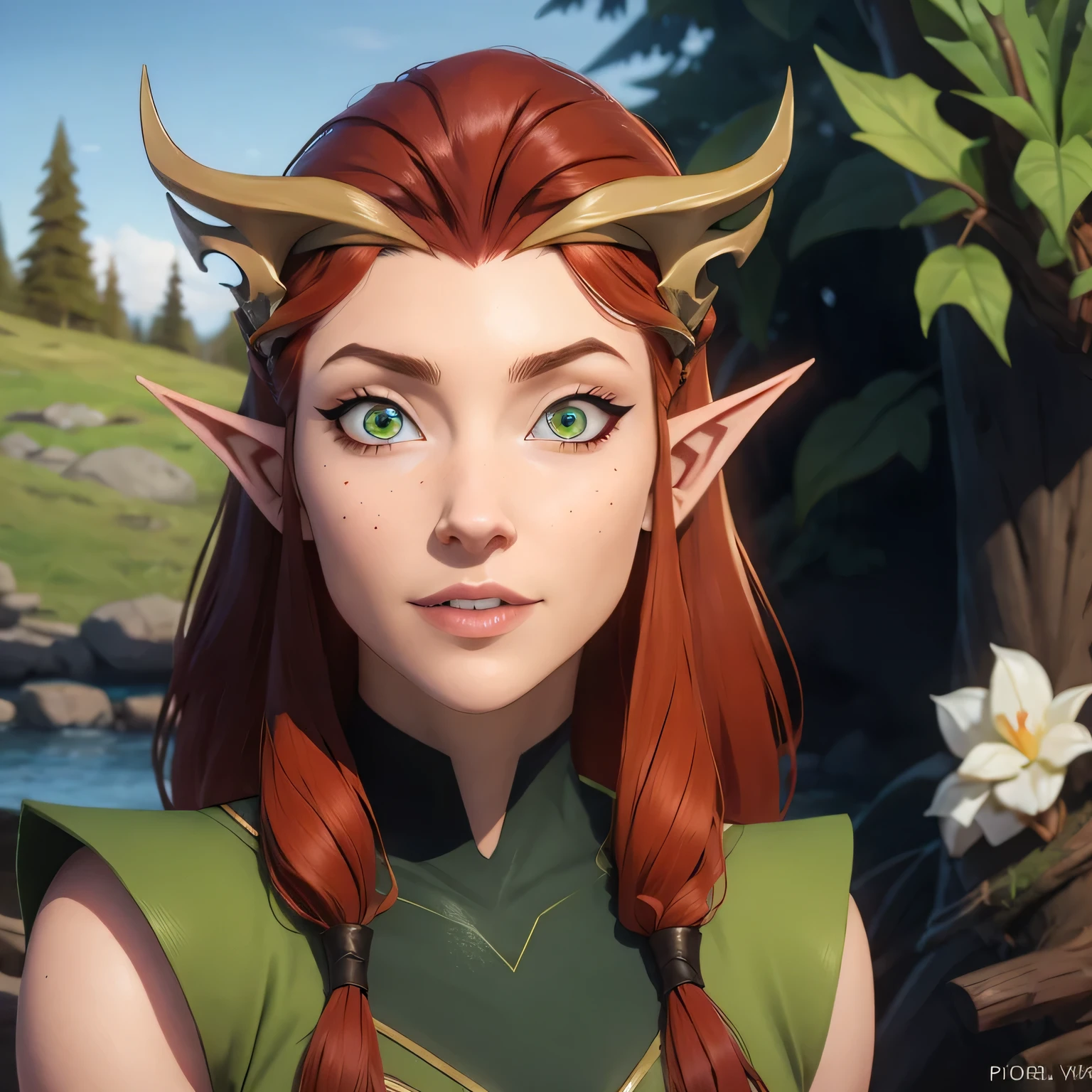 sexy female elf. red hair, druid