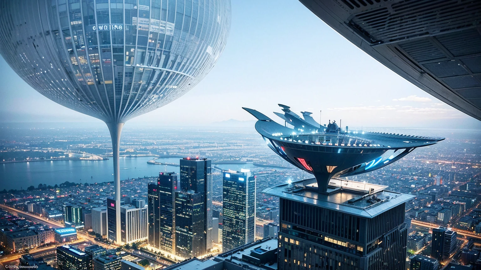 (Best quality,4K,8K,A high resolution,Masterpiece:1.2),Ultra-detailed,(Realistic,Photorealistic,photo-realistic:1.37),Futuristic floating city,Futuristic technology,Huge urban high-tech tablet platform,Airship,Floating in the sky,Futuristic city,Small airships around,High-tech hemispherical platform,Colorful lights,Advanced architecture,modernn architecture,skyscrapper,Access the cloud,Scenic beauty,view over city,Impressive design,Blend seamlessly with nature,energetic and vibrant atmosphere,Futuristic transportation system,Parking is suspended,Transparent path,Lush greenery,Sky gardens,cascading waterfalls,Magnificent skyline,reflections on the water,Sparkling river,Architectural innovation,futuristic skyscrapers,Transparent dome,The shape of the building is unusual,Elevated walkway,Impressive skyline,Glowing lights,Futuristic technology,Minimalist design,Scenic spots,Panoramic view,Cloud Piercing Tower,Vibrant colors,epic sunrise,epic sunset,Dazzling light display,magical ambiance,The future city,Urban Utopia,LuxuryLifestyle,Innovative energy,sustainable development,Smart city technology,Advanced infrastructure,Tranquil atmosphere,Nature and technology live in harmony,Awesome cityscape,Unprecedented urban planning,Architecture connects seamlessly with nature,High-tech metropolis,A cutting-edge engineering marvel,The future of urban living,Visionary architectural concept,Energy-efficient buildings,Harmony with the environment,A city floating above the clouds,Utopian dreams become reality,The possibilities are endless,State-of-the-art transportation network,Green energy integration,Innovative materials,Impressive holographic display,Advanced communication system,Breathtaking aerial view,Quiet and peaceful environment,Modernist aesthetics,Ethereal beauty