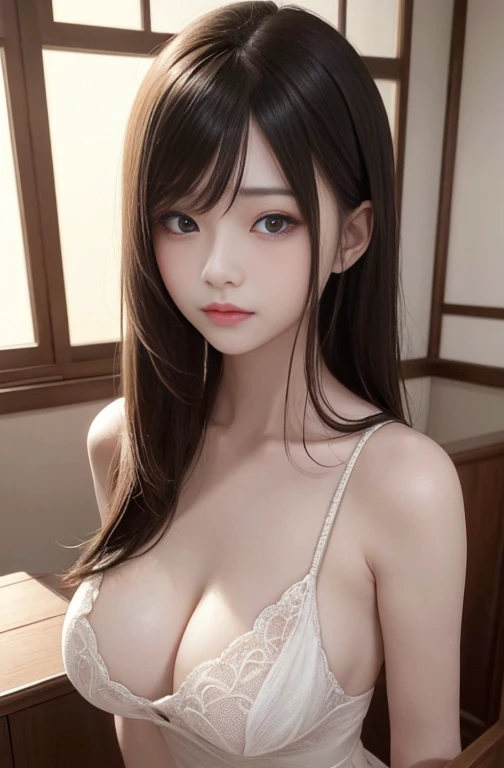 masterpiece, 1 beautiful girl, detailed, swollen eyes, Top quality, 超high resolution, (Reality: 1.4), original photo, 1 Girl, light, (a smile,:0.5) Japanese, Asian Beauty, Korean, appropriate, Very extremely beautiful, Slightly younger face, Beautiful Skin, slim, Cyberpunk Background, (超Reality主义), (Implications), (high resolution), (8K), (非常detailed), (The best Implicationsns), (Beautifully detailed eyes), (超detailed), (wallpaper), (detailed的脸), Looking at the audience, fine, Delicate face、Deep Shadows、Unobtrusive、Purebred face_v1、Side bangs、Face straight ahead、(Dark red bare back see-through knitted top,big nipples)、Black eyes、