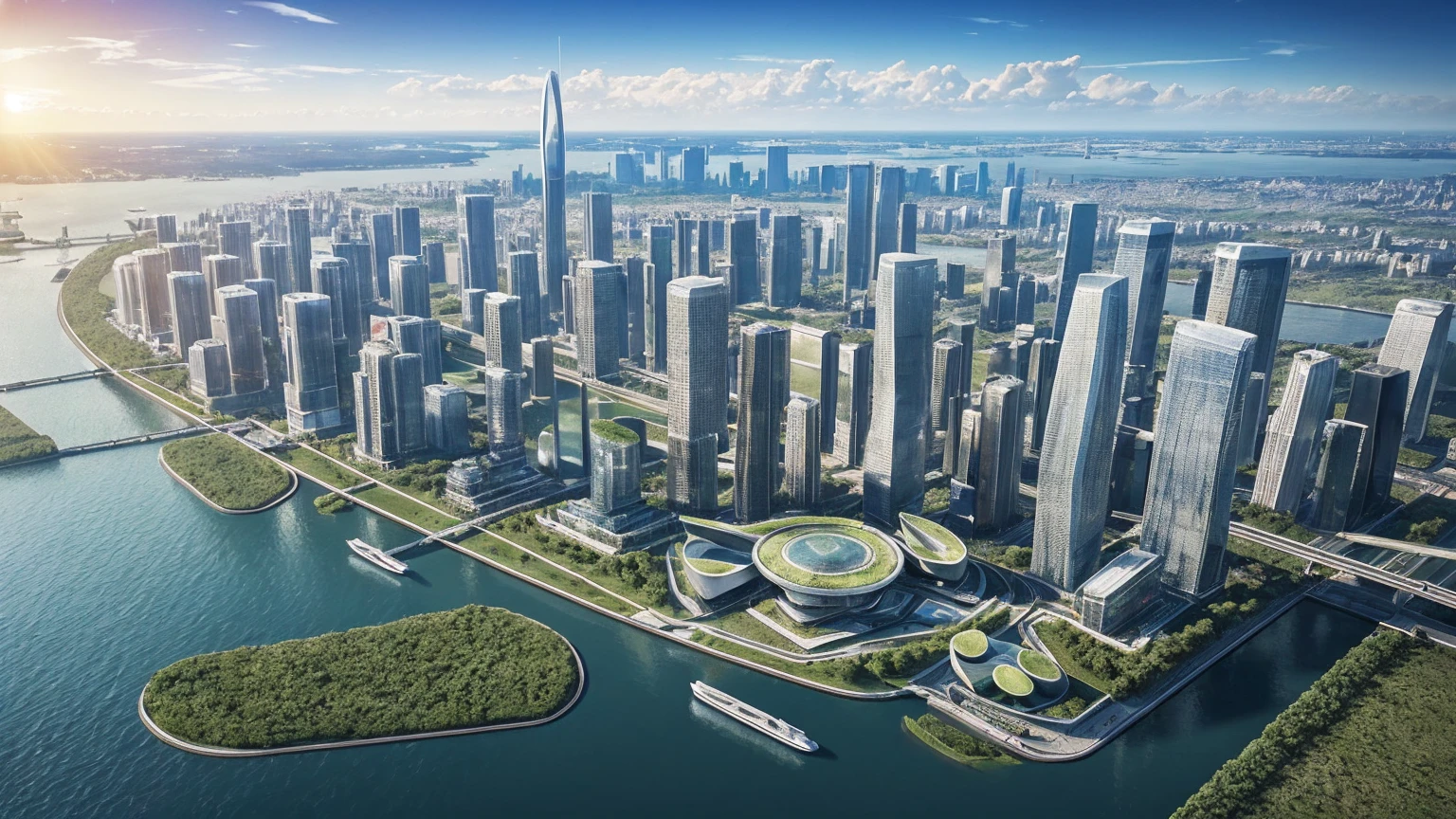 (Best quality,4K,8K,A high resolution,Masterpiece:1.2),Ultra-detailed,(Realistic,Photorealistic,photo-realistic:1.37),Futuristic floating city,Futuristic technology,Huge urban high-tech tablet platform,Airship,Floating in the sky,Futuristic city,Small airships around,High-tech hemispherical platform,Colorful lights,Advanced architecture,modernn architecture,skyscrapper,Access the cloud,Scenic beauty,view over city,Impressive design,Blend seamlessly with nature,energetic and vibrant atmosphere,Futuristic transportation system,Parking is suspended,Transparent path,Lush greenery,Sky gardens,cascading waterfalls,Magnificent skyline,reflections on the water,Sparkling river,Architectural innovation,futuristic skyscrapers,Transparent dome,The shape of the building is unusual,Elevated walkway,Impressive skyline,Glowing lights,Futuristic technology,Minimalist design,Scenic spots,Panoramic view,Cloud Piercing Tower,Vibrant colors,epic sunrise,epic sunset,Dazzling light display,magical ambiance,The future city,Urban Utopia,LuxuryLifestyle,Innovative energy,sustainable development,Smart city technology,Advanced infrastructure,Tranquil atmosphere,Nature and technology live in harmony,Awesome cityscape,Unprecedented urban planning,Architecture connects seamlessly with nature,High-tech metropolis,A cutting-edge engineering marvel,The future of urban living,Visionary architectural concept,Energy-efficient buildings,Harmony with the environment,A city floating above the clouds,Utopian dreams become reality,The possibilities are endless,State-of-the-art transportation network,Green energy integration,Innovative materials,Impressive holographic display,Advanced communication system,Breathtaking aerial view,Quiet and peaceful environment,Modernist aesthetics,Ethereal beauty