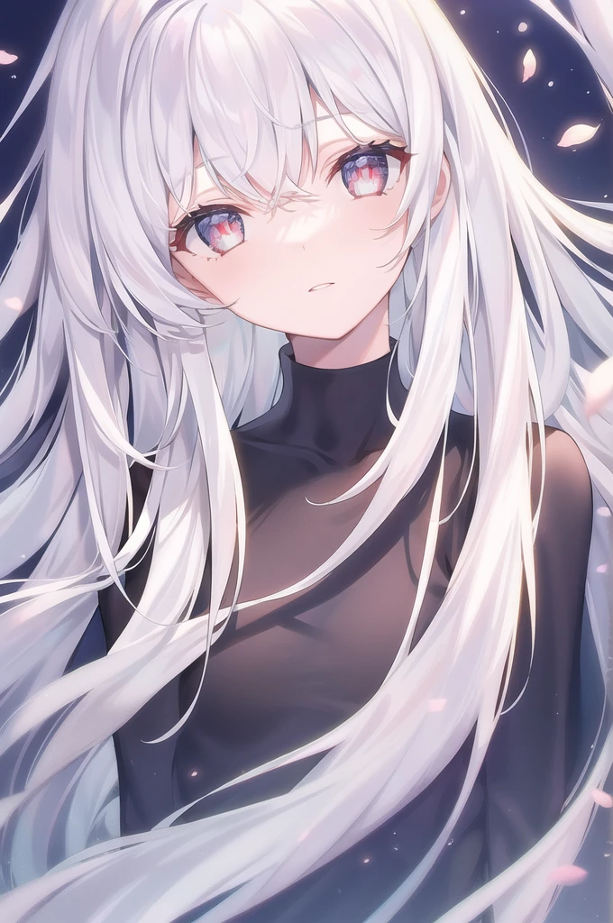 ((masterpiece, best quality))++, Detailed lighting+, Detailed hair+, Detail hand+ ,1 girl, Miss, Long hair, Crimson eyes, beautiful eyes, young white hair,,(Beautiful white hair:1.5),(Beautiful and delicate eyes), high resolution+,glass tint, Reflective eyes, {{angle}} , Very detailed wallpaper, The original, Air bangs,Extremely beautiful CG,black worksuit,Firefly,Galaxy,Shattered like a mirror