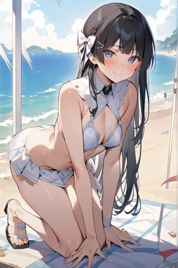 Masterpiece, best quality, nsfw ,1 girl,beach,
White bikini, cute pose,smile,gothic
Official style, nijisanji,tsukino mito,
