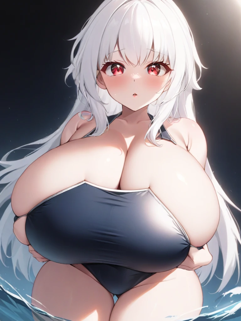 kelala girl,white hair,red eyes,school swimsuit, big breasts,(best quality,4k,8k,highres,masterpiece:1.2),ultra-detailed,(realistic,photorealistic,photo-realistic:1.37),extremely detailed eyes and face,beautiful detailed eyes,beautiful detailed lips,longeyelashes,dynamic pose,intricate details,vibrant colors,cinematic lighting,dramatic lighting,cinematic camera angle