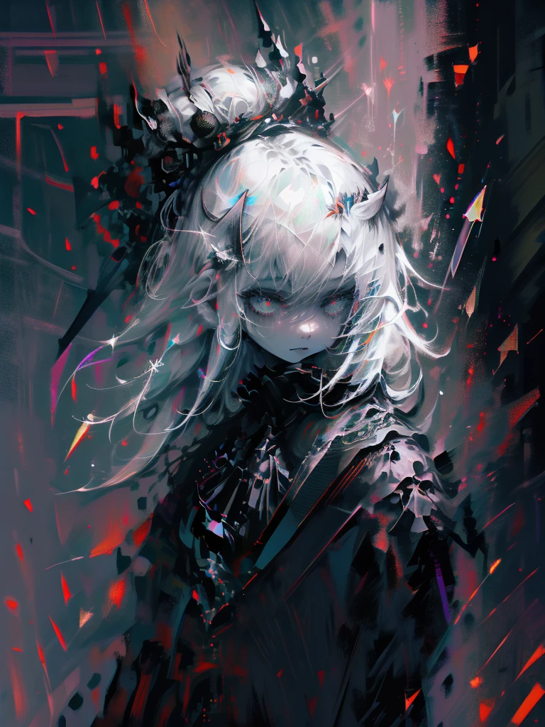 (a girl with) Aura-like gothic lighting, realistic Gothic-style artwork, detailed skeleton impaling itself with a sword in the neck, dark atmospheric background, high-res masterpiece:1.2, ultra-fine painting, professional, vivid colors