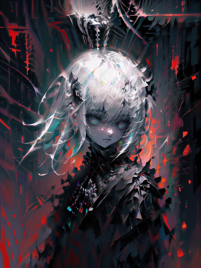 (a girl with) Aura-like gothic lighting, realistic Gothic-style artwork, detailed skeleton impaling itself with a sword in the neck, dark atmospheric background, high-res masterpiece:1.2, ultra-fine painting, professional, vivid colors