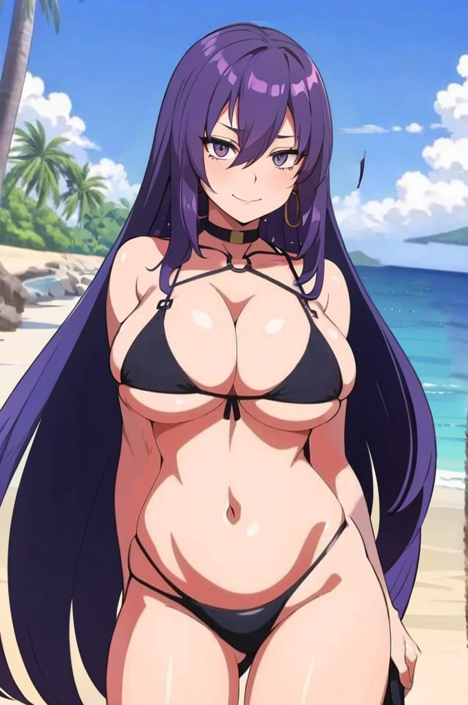 Long purple hair,seductive face
