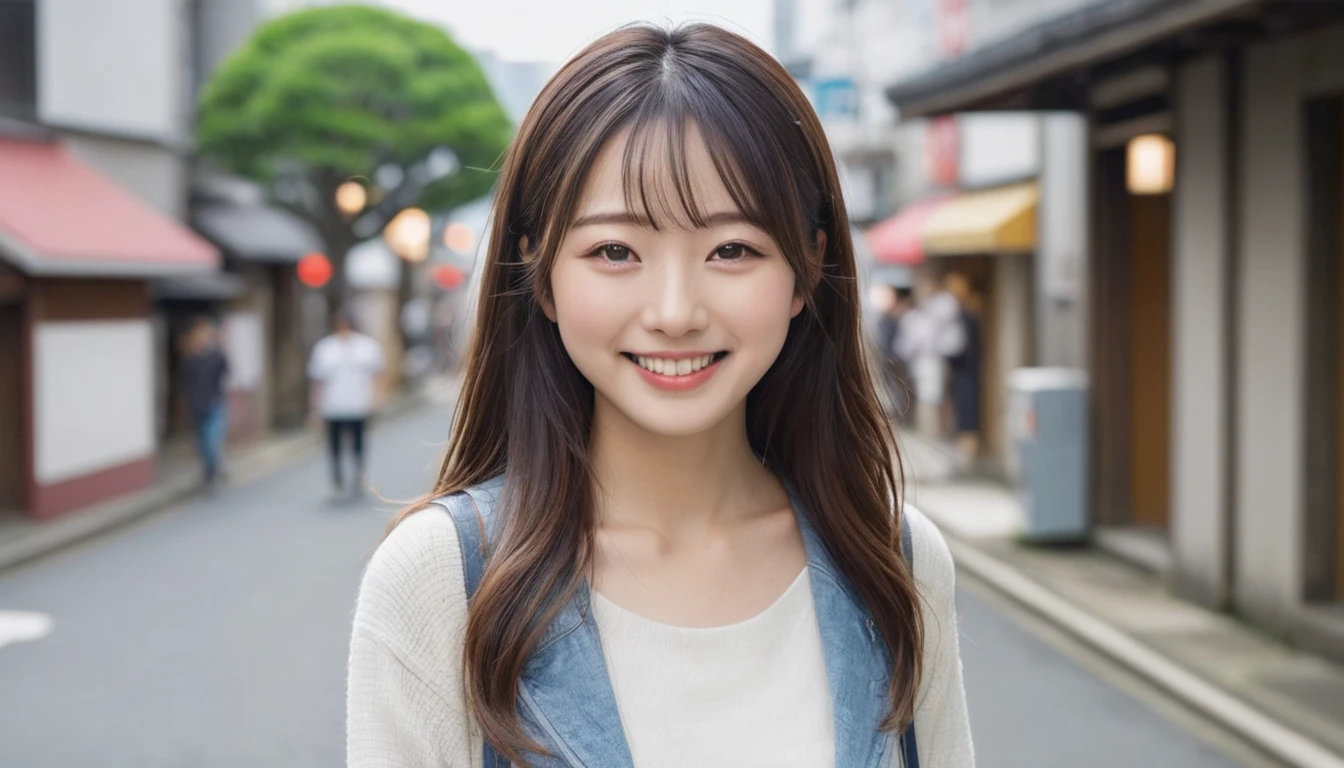 (best quality, masterpiece, ultra detailed, ultra high res, photorealistic, raw photo, absolutely resolution), smile, Japanese, 20 year old woman, out door, city