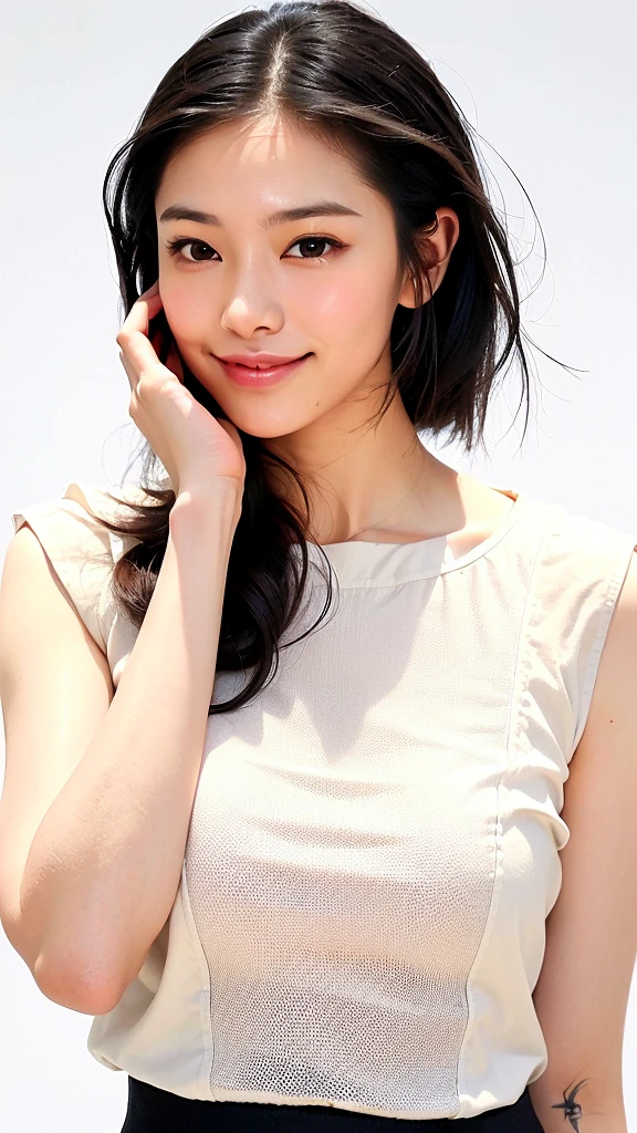 (1 woman:1.99)、(Wide forehead、Very short hair、Very small amount of hair、Forehead、Fuji frame:1.1)、Sunburn、17 years old、Naughty、Happy expression、満面のsmile、Weakness、love、I feel very comfortable alone、(Lacrosse: 1.5),((Very sleepy、Improves skin texture,smile、Narrow eyes、Very weak eyesight、Very weak eyeliner、Eyes slightly closed、I know the shape of your head、Oval Face))、(slicked back hair:1.25)、Photographic, Raw photo, Mastepiece, Highly detailed photos, Digital SLR, Photo-realistic 1.4, Super hello nothing, Best Quality,(standing、tilting your head、whole body:1.7)