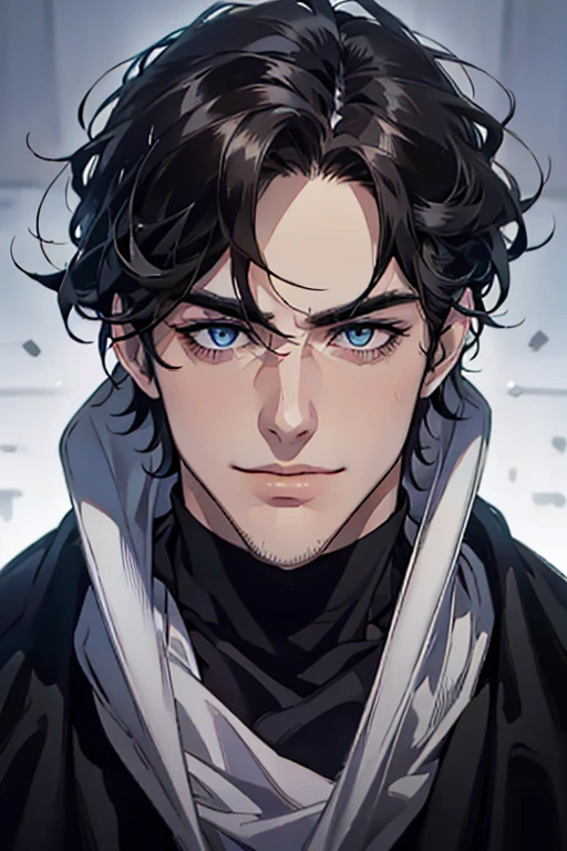 (best quality,4k,8k,highres,masterpiece:1.2),ultra-detailed,(realistic,photorealistic,photo-realistic:1.37),30 year old man,3 day beard,handsome anime,portraits,strong,masculine,dark hair,sharp jawline,mesmerizing eyes,perfectly styled hair,cool anime outfit,confident expression,vibrant colors,dynamic lighting, CEO and expression smile in love.