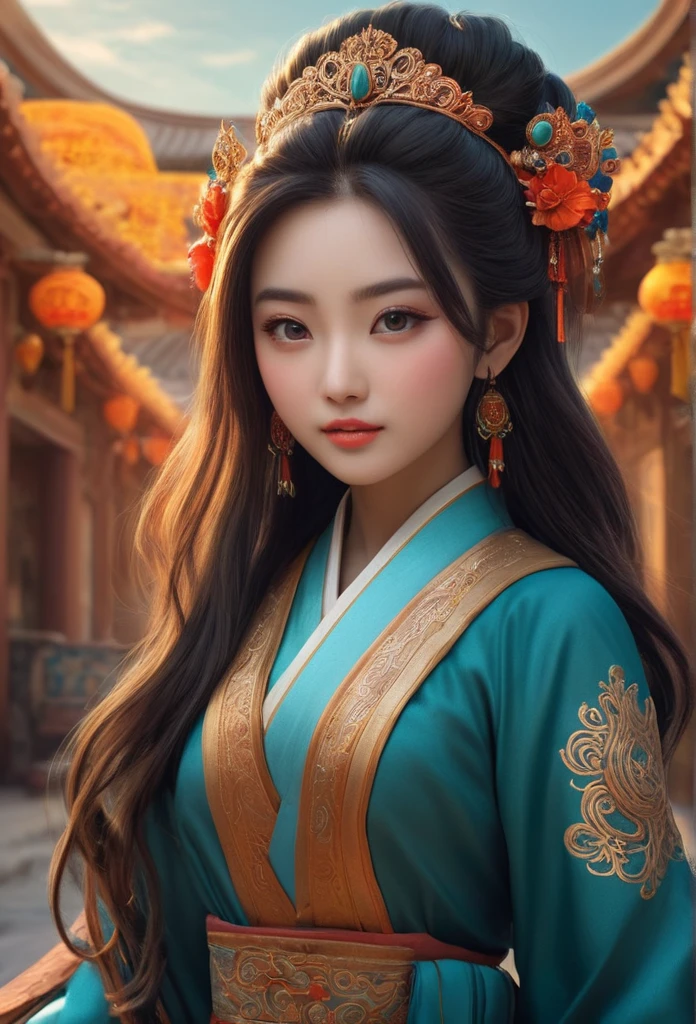 (raw image, best quality), (realistic, photo-realistic:1.3),best quality,Highly detailed,Masterpiece,very detailed,illustration,1 girl,on_body,Dynamic angle,world Masterpiece theater,tangle_long_hair,best quality,วอลล์เปเปอร์ CG unity 8k ที่very detailed,ink,miraculous,movie light,Lens_flame, Dunhuang_style