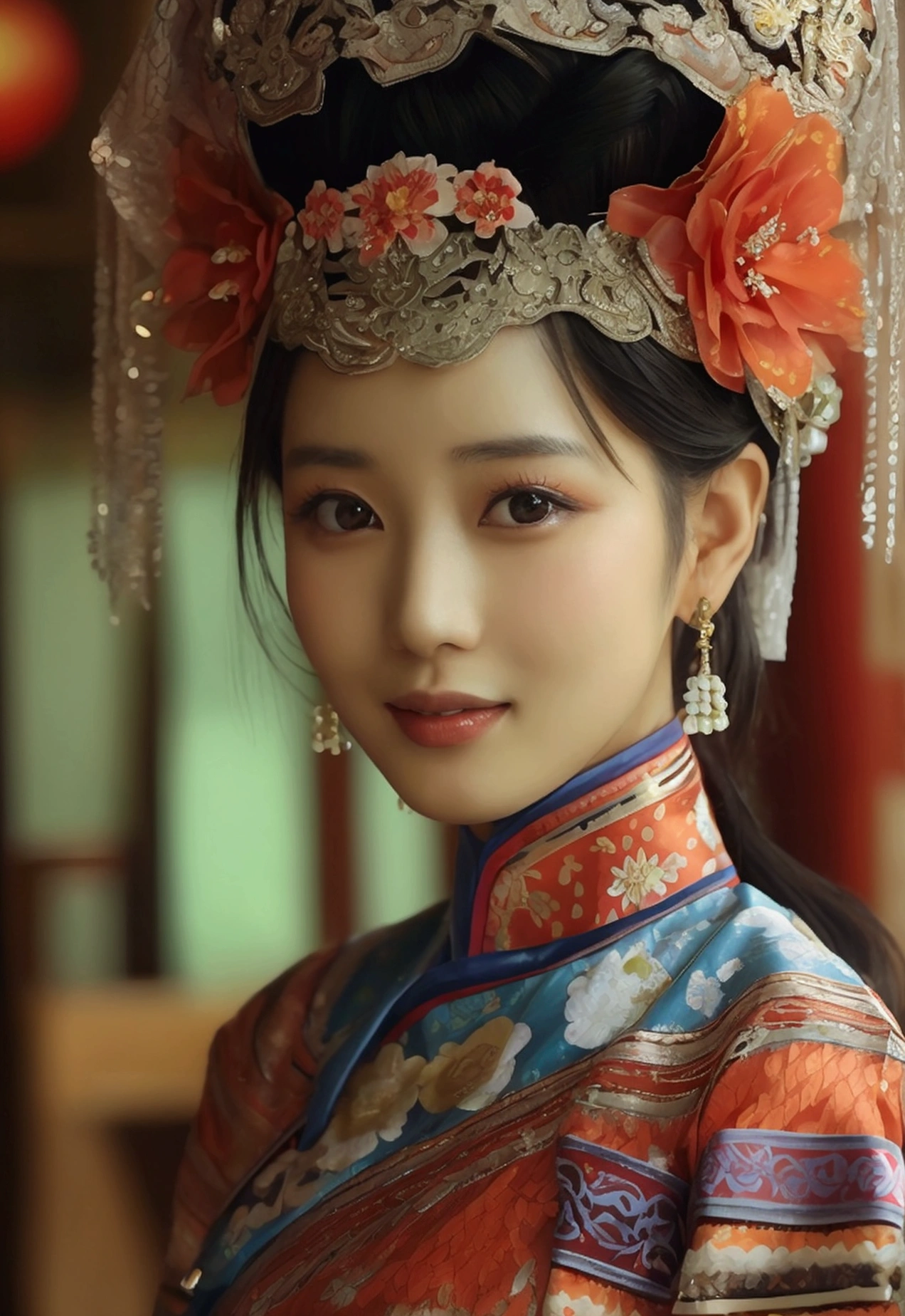 Taiwanese actress Lin Chiling(Lin Chi-ling)but、Smiling Amis people wearing traditional costumes、whole body、One woman、whole body