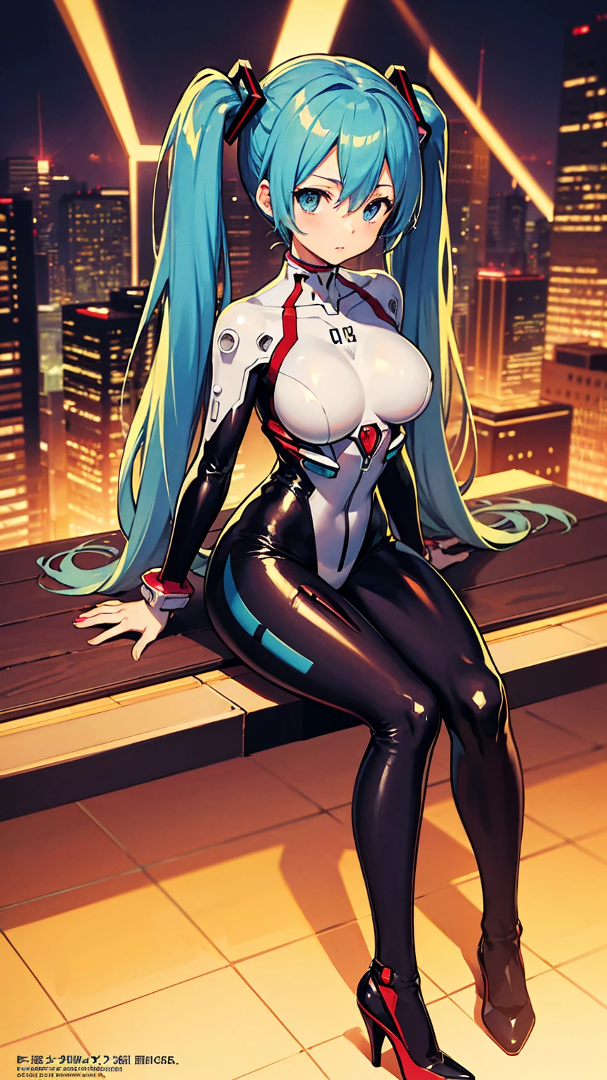 Masterpiece、Tabletop、Hatsune Miku VOCALOID、Big Breasts、Latex bodysuit、Plug Suit(Neon Genesis EVANGELION)、High heels、Beautiful Eyes、Highest quality、Highest quality、8K Illustration