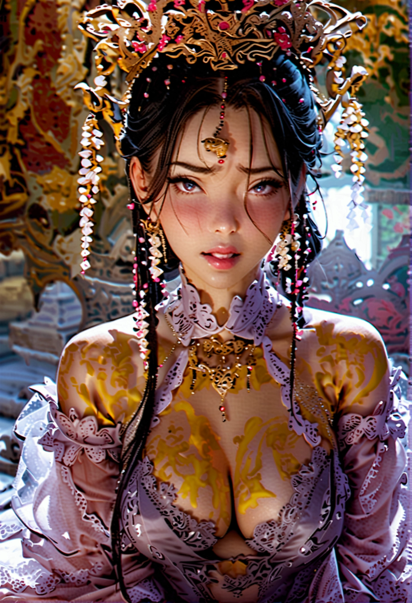 Ultimate Douluo Lan Xuanyu sexy evening dress,Lace hollow transparent camisole underwear,dark,Nervous fun,sit,Lan Xuanyu women's clothing golden dragon princess,御姐dark晚礼服高跟鞋,Sexy lace front split legs,Sexy Princess,Full body photo of front splits,Chinese ancient style female emperor,Fallen purple and blue sexy wedding dress,Legs front left and right splits,Sexy blushing lust