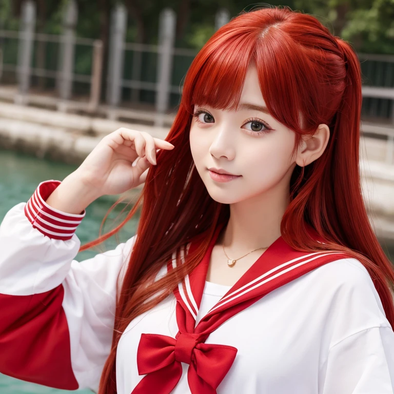 Cute Girls、Red hair、Red Sailor Suit、