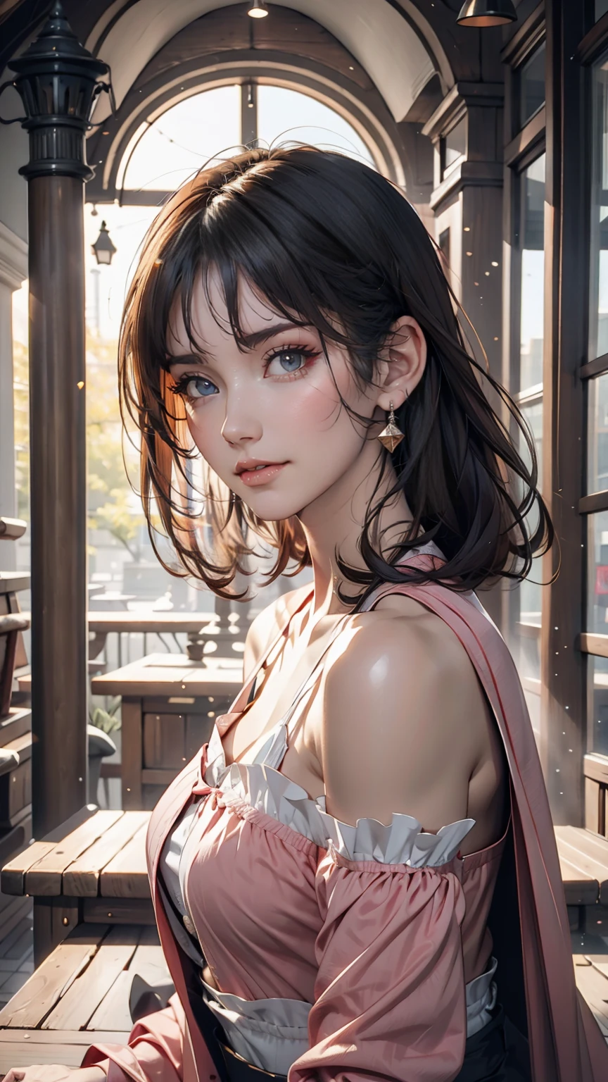 (masterpiece:1.3), (8K, Realistic, RAW Photos, Highest quality: 1.4), Japanese people々, (1 Girl),Age 25, Beautiful Face, (Realistic Face), (Black Hair, short hair:1.3), Beautiful hairstyle, Realistic eyes, Beautiful Eyes, Beautiful Eyes, (Realistic Skin), Beautiful Skin, Charm, Ultra High resolution, High resolution, close, Portraiture, Golden Ratio, Detail Makeup, Behold the Beholder, smile, (Shoulder look), Center of chest,