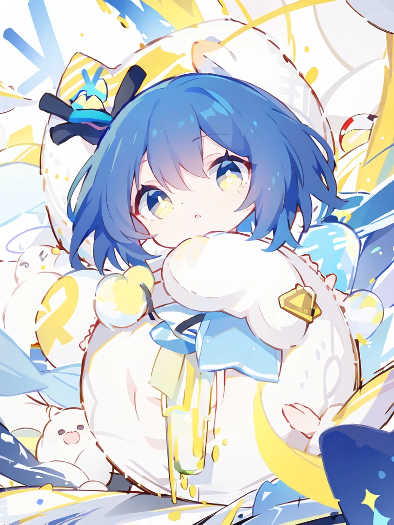Half Twin、Blue Hair、Yellow Eyes、Have a can of juice、Long, droopy eyes、Landmine-type clothing