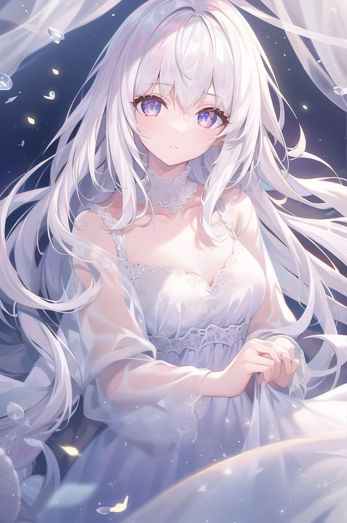 ((masterpiece, best quality))++, Detailed lighting+,  Detailed hair+, Detail hand+ ,1 girl, Miss, Long hair,   Crimson eyes,  beautiful eyes, young white hair,,(Beautiful white hair:1.5),(Beautiful and delicate eyes),  high resolution+,glass tint, Reflective eyes,   {{angle}} , Very detailed wallpaper, The original, Air bangs，Extremely beautiful CG，black worksuit，Firefly，Galaxy，Shattered like a mirror