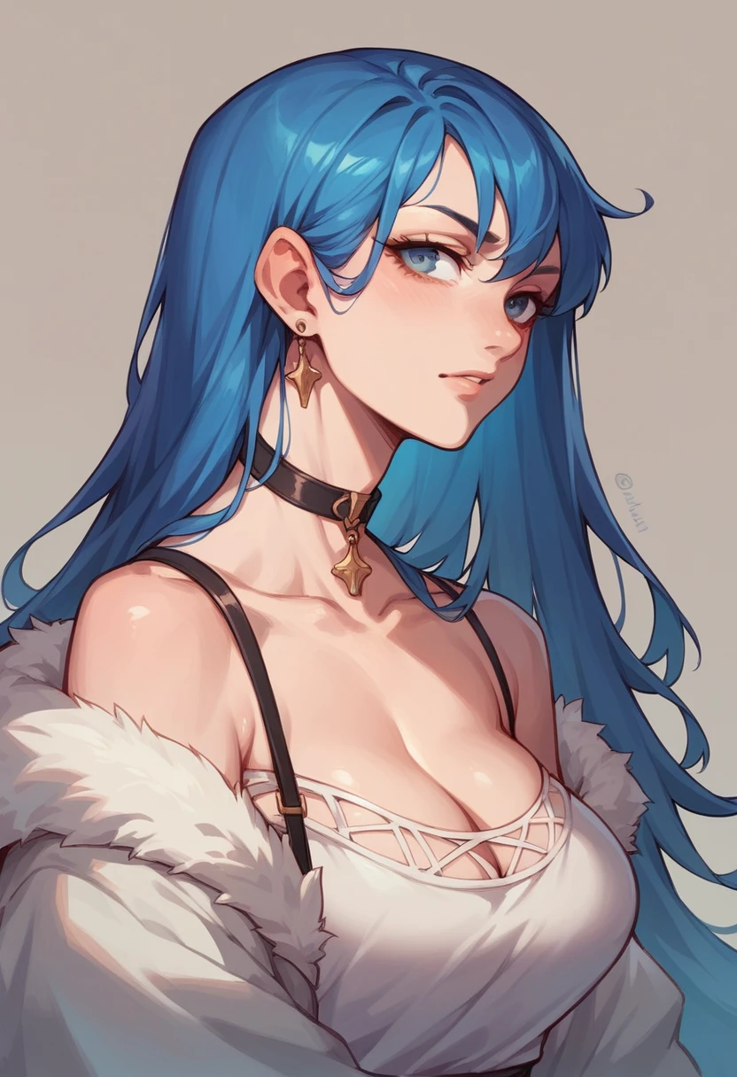 hot anime girl blue hair headshot