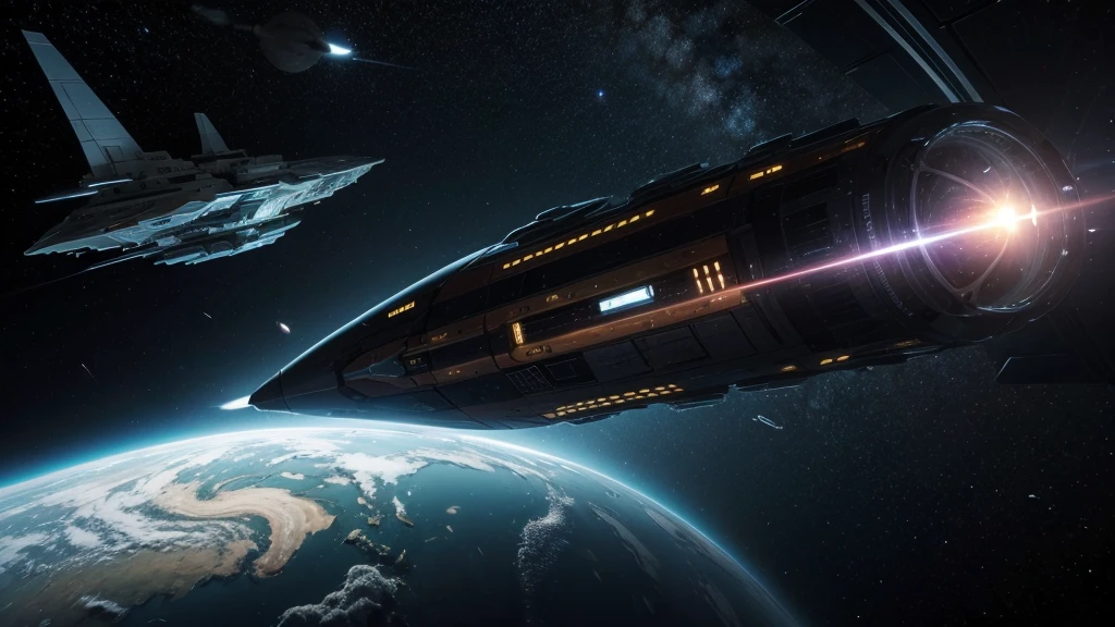 spaceship stuck in space, damaged, shattered