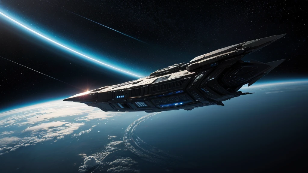 spaceship stuck in space, damaged, shattered
