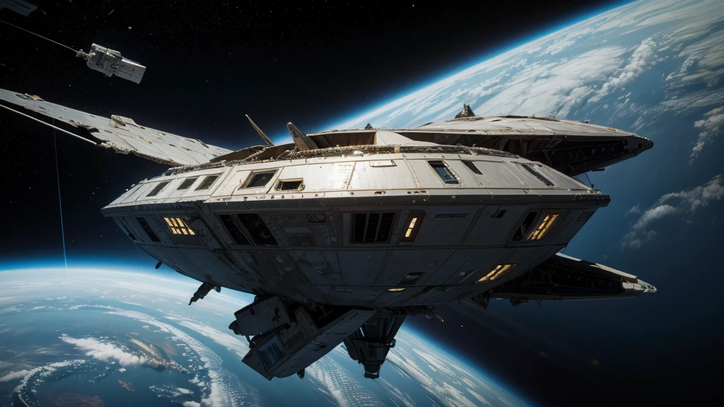 damaged spaceship in space