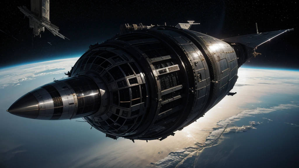 damaged spaceship in space

