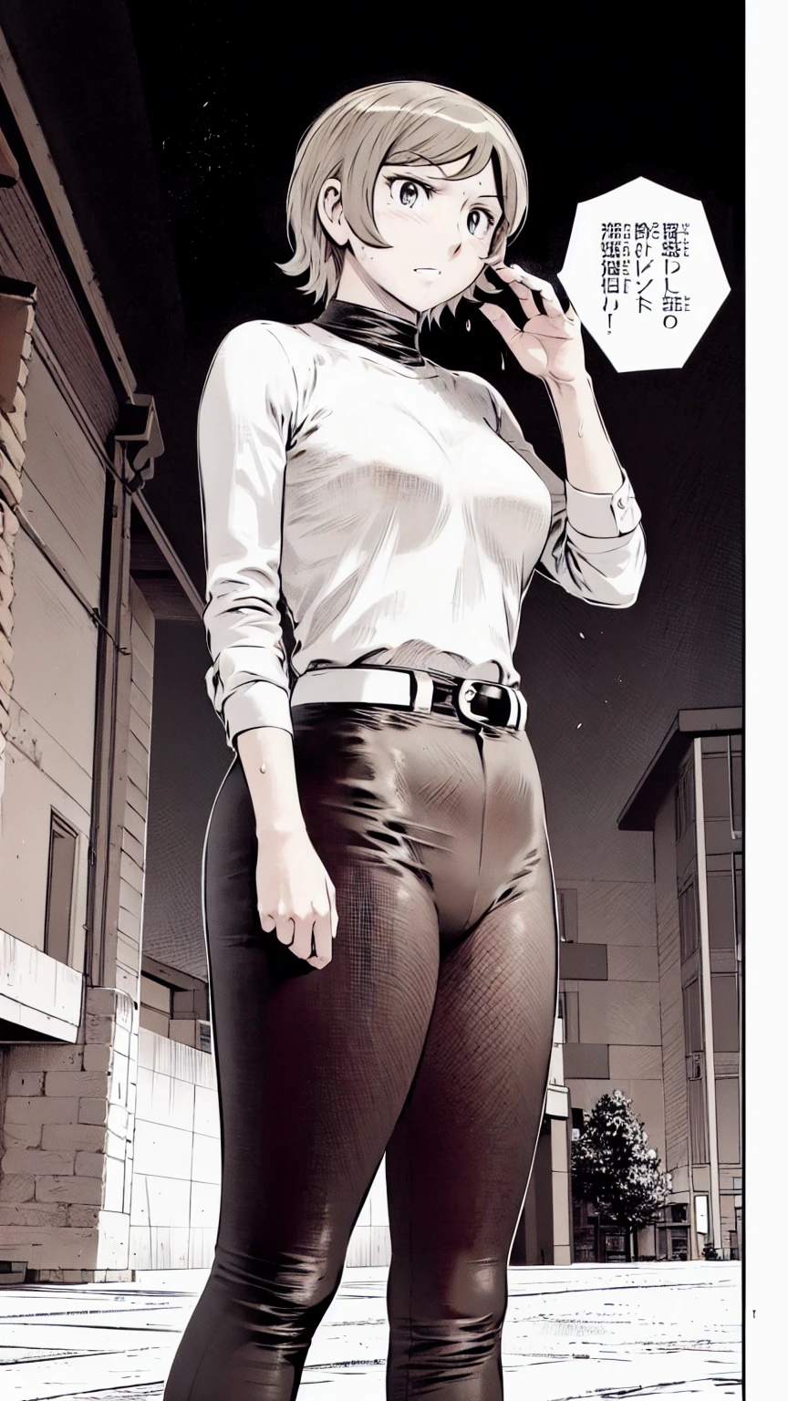 (野球uniform:1.2),
blonde, (short hair:1.2),Long sleeve, Black Shirt, turtleneck,White trousers、uniform、Black belt、((Illustration of a person))、big 、Muddy、Soil stains、ドロドロのuniform、
View your audience,, (Highest quality:1.3),One Girl, White pants、uniform、Outdoor、baseball ground、ground、soil、blue eyes、Tight black shirt、(masterpiece、Highest quality)、Highest quality, Ultra-high resolution, (((masterpiece))), alone, Sweat、big eyes、big Breasts、Torn clothes、 Fully exposed、Nipples、One Girl, Front view、Embarrassed face、Bronze colored hair、((short hair))、Stand up straight、Cowboy Shot