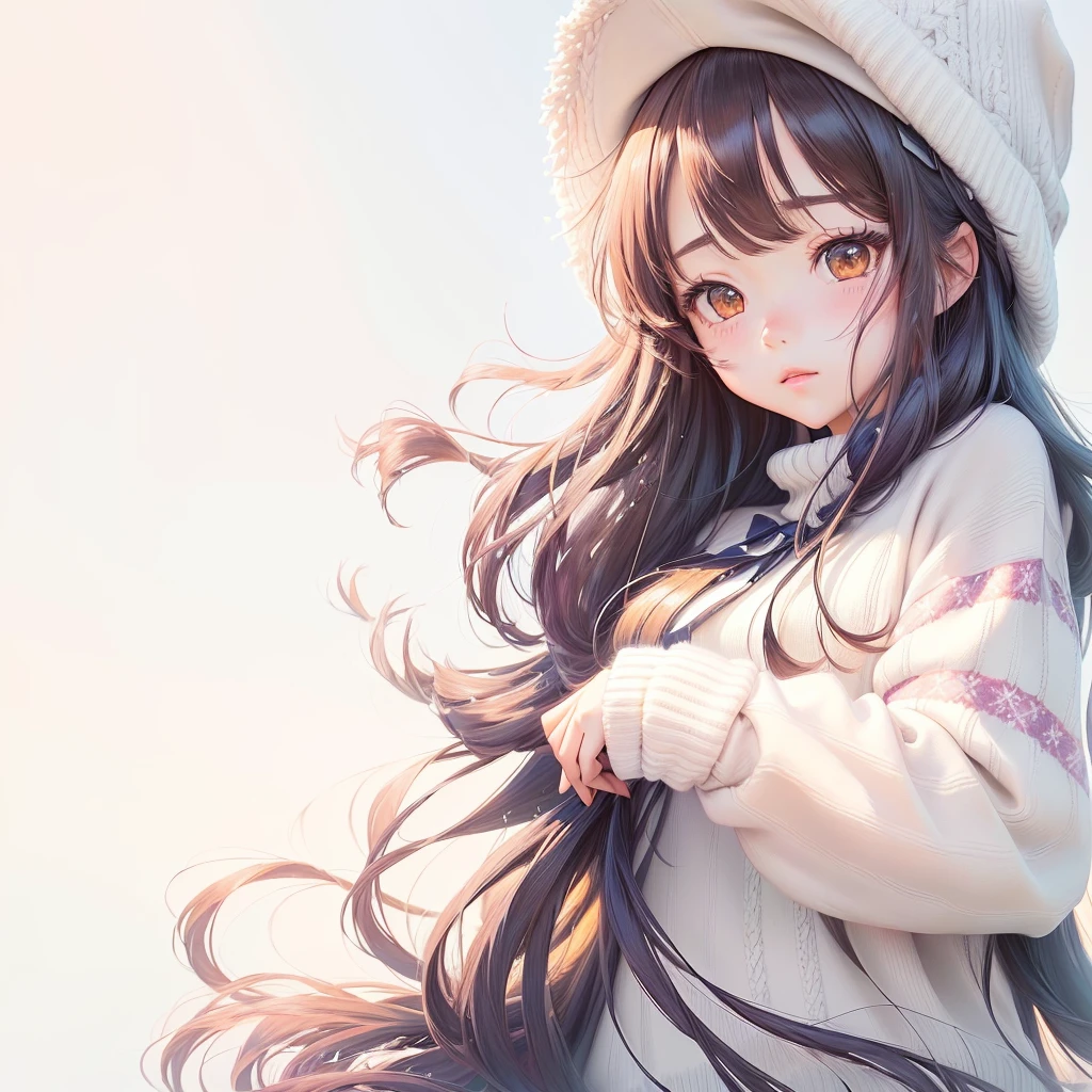 anime girl sad, with long hair wearing a hat and a sweater, kawaii realistic portrait, digital anime illustration, anime style portrait, portrait of cute anime girl, anime style illustration, cute anime girl, marin kitagawa fanart, pretty anime girl, beautiful anime portrait, cute anime girl portrait, beautiful anime art style, cute art style, beautiful anime girl, portrait anime girl