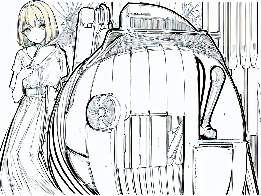 (masterpiece, Highest quality, Highest quality, beautifully、aesthetic: 1.2), (1人のgirl: 1.3), Very detailed, (Line art),Rough pen,((Full Color)), (masterpiece),(Highest quality:1.1), (Super detailed),Best illustrations, Magnificent sky, City in the air, Hand-painted high quality, (pale colour), (Desaturate), High Contrast,80s anime, (80s Vinyl Anime), (The outline is roughly drawn in pencil.:1.3),Set the lines a little thicker, girl,alone, (色ed background:1.1), High resolution, 画面の前面にgirl, (Light flies), Slanted Eyes, Low nose, ((Bob Hair)), Thick-soled shoes, (Blonde), ribbon, ((不思議の国のアリスをイメージしたgirl)), Short sleeve, Thick-soled shoes, pale colour,