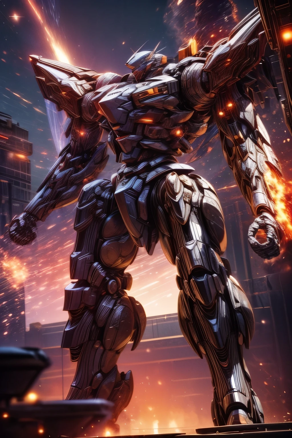 (work of art, best qualityer:1.5)Blood red mech with beige accents. With structure made of animal bones, vivid red eyes, fit the tribal appearance and average body. He carried with him a spear made of bones with red details.. Extremely detaild, intricate, 8k, HDR, naturallight, cinematic lighting, (Space battlefield:1.5), masterpiece-anatomy-perfect, ultra HD, Space Combat, Battlefield, Unreal Engine, RAW photo, metallic, professional, ultra-fine painting, perfect body proportions, anatomically correct, uhd, real texture material, Anti-Aliasing, FKAA, TXAA, RTX, SSAO, Post Processing, Post Production, Tone Mapping, CGI, VFX, SFXHyper maximalist, Volumetric, ultra photorealultra-detailed intricate details.