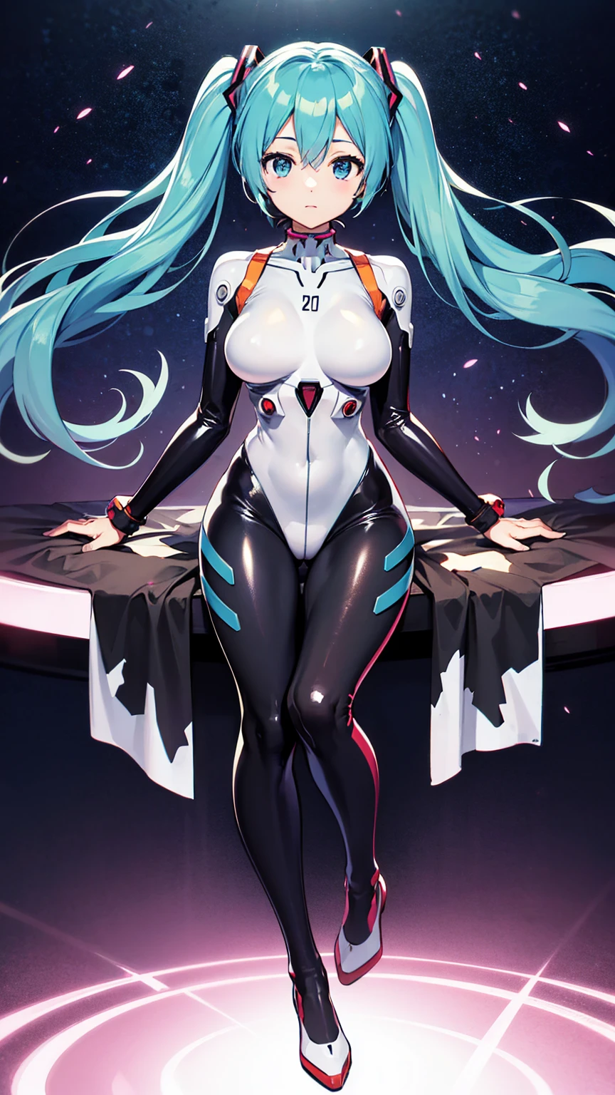 Masterpiece、Tabletop、Hatsune Miku VOCALOID、Big Breasts、Latex bodysuit、Plug Suit(Neon Genesis EVANGELION)、High heels、Beautiful Eyes、Highest quality、Highest quality、8K Illustration