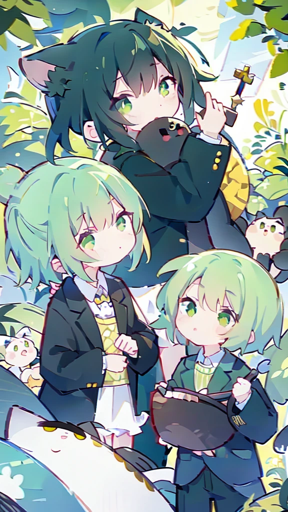 Bob、Green Hair、wearing a blazer、Injured、Cat Eyes、black eye