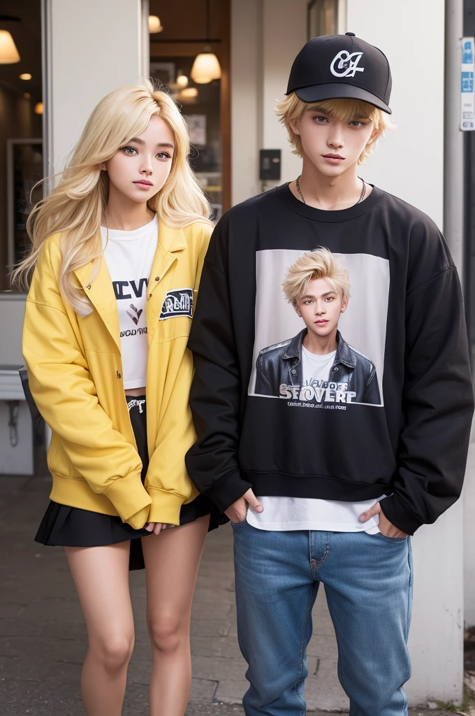 Create a cover for a romance book called "Between dreams and smiles: A journey of love and discovery" a book that talks about a teenager who fell in love with a high school boy but they are just friends but she has hopes for something more (he's blond, Hairy, Cao Cao, streetwear style clothing) (she is blonde, medium hair, average height, streetwear style clothing)
Make the cover in a way that doesn&#39;t show the characters&#39; faces