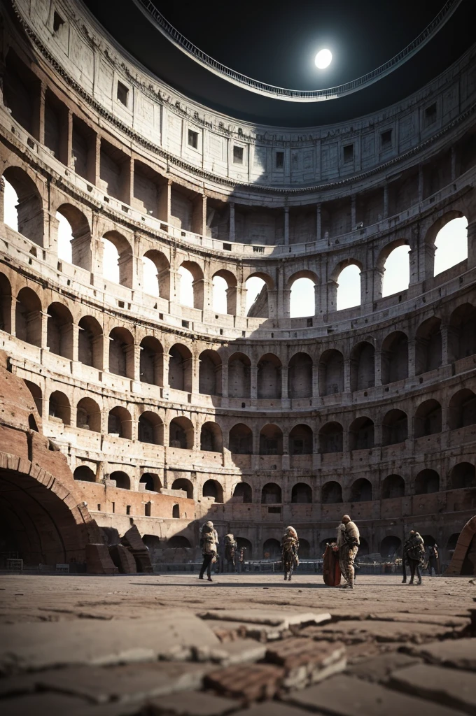 Create the interior of the Rome Coliseum in cyberpunk style